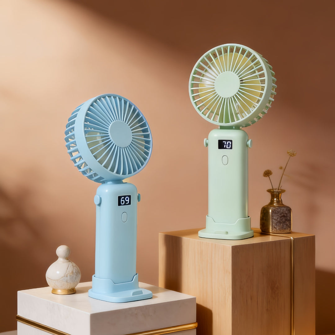 Women Portable Handheld Fan with Digital Display and USB Port Stornfield