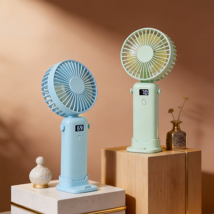 Women Portable Handheld Fan with Digital Display and USB Port Stornfield