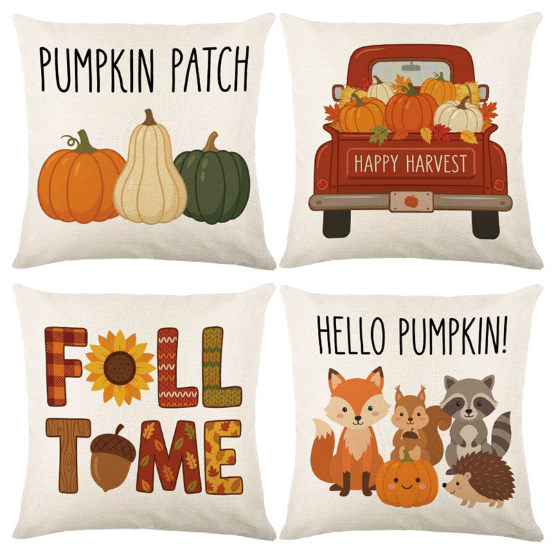 Decorative Harvest-Themed Throw Pillow Covers with Linen Texture