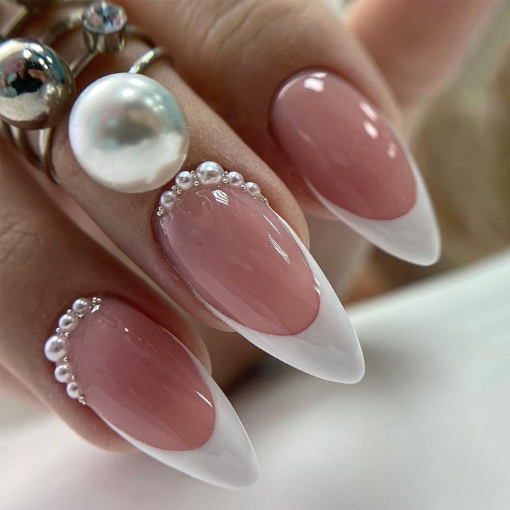 Artificial nail set with elegant French lace and pearl-decorated accents Stornfield