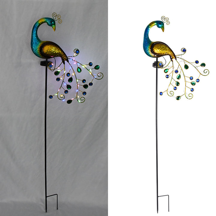 Decorative Metal Peacock Garden Stake Sculpture With Integrated LED Fairy Lights And Weatherproof Outdoor Stake Stornfield