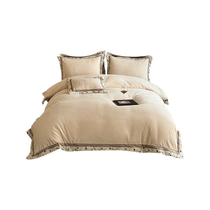 Plush Brushed Microfiber Duvet Cover & Sham Set with Floral Scalloped Trim