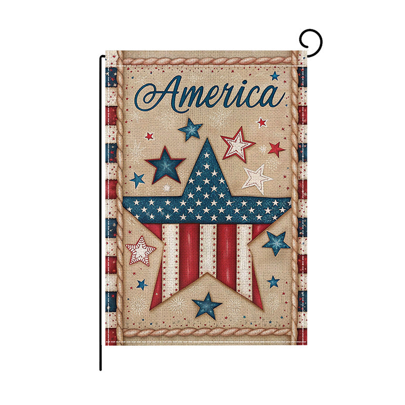 Patriotic Mason Jar Floral Burlap-Texture Outdoor Garden Flag