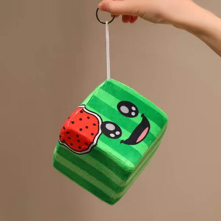 Kawaii Watermelon Cube Plush Decorative Cushion with Embroidered Face Stornfield