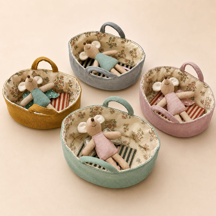 Fabric Nursery Storage Basket with Padded Handles and Floral Lined Interior