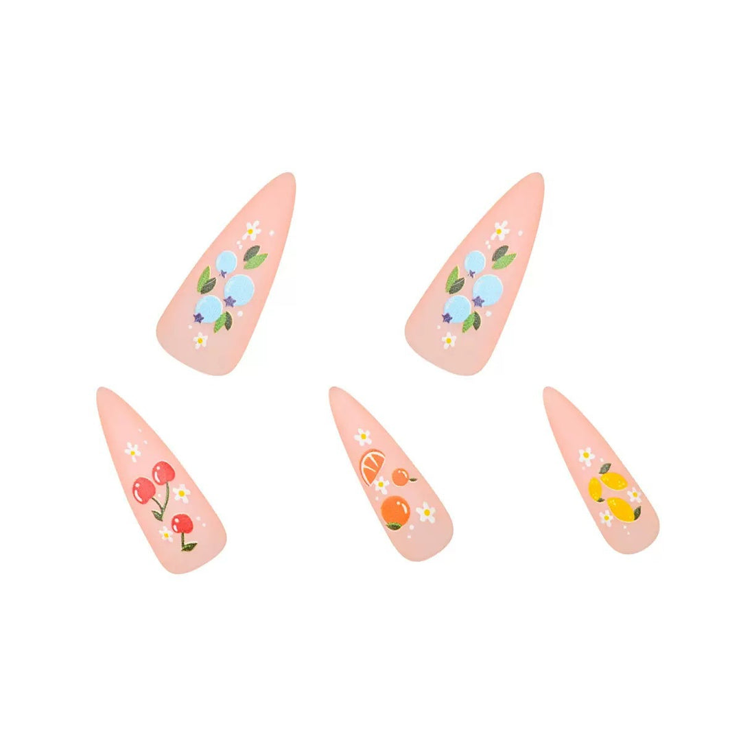 Artificial nail set with fruity 3D designs and blooming accents Stornfield