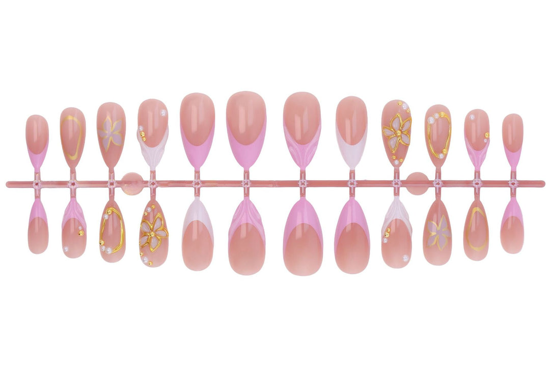 Artificial nail set with floral and sparkling decorations Stornfield