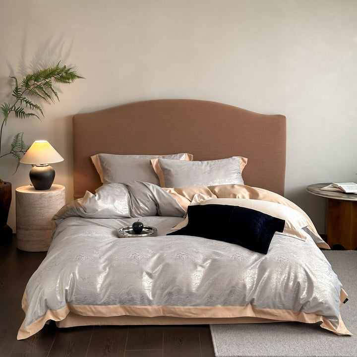 Elegant Reversible Duvet Cover and Pillowcase Set with Jacquard Flower Panel and Fine Quilted Edge