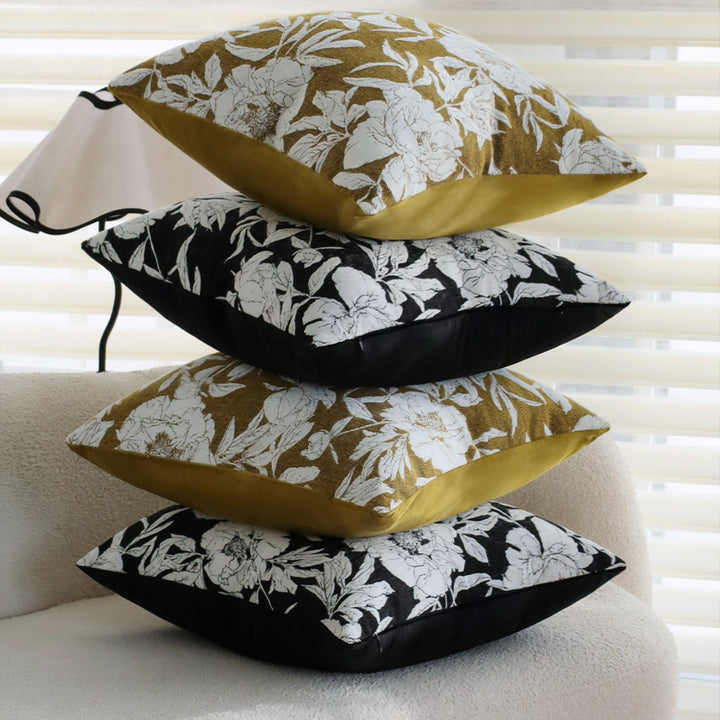 Square Decorative Pillow Cover with Large Floral Jacquard and Velvety Back Stornfield