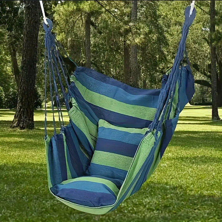 Hanging hammock chair with reinforced cotton canvas and integrated arm pockets Stornfield