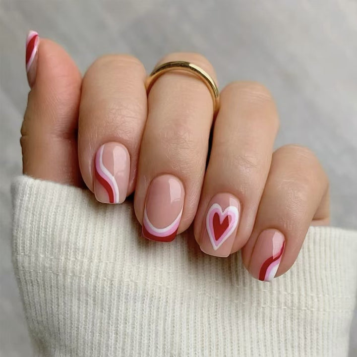 Stylish Heart-Embellished Press-On Nails Stornfield