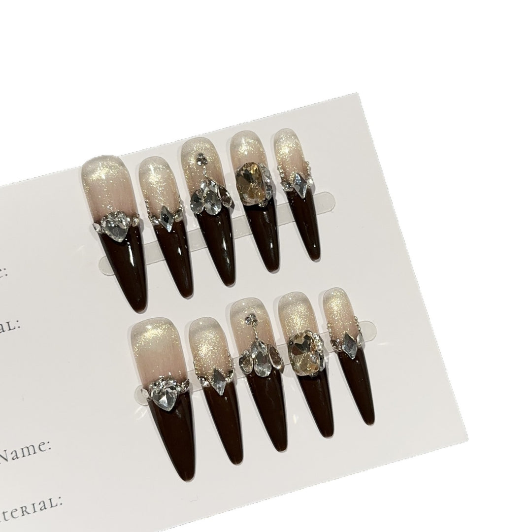 Elegant Stiletto Press-On Nail Set with Rhinestone Accents