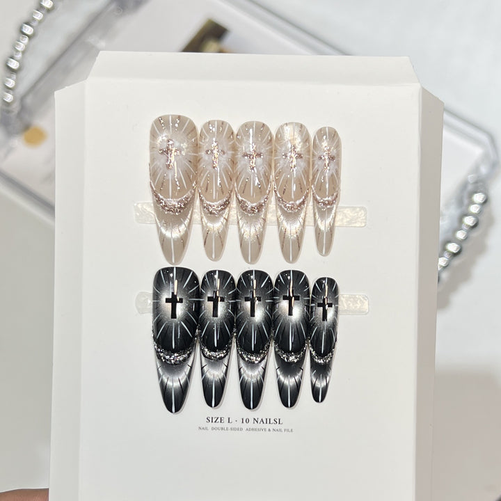 Chic Press-On Nail Set with Elegant Rhinestone Design Stornfield