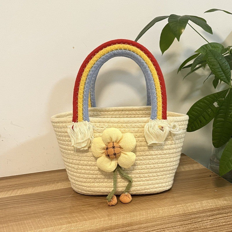Women's handmade basket bag with color-coordinated handle accents Stornfield