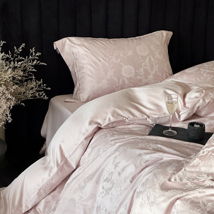 Luxurious satin jacquard bedding with floral relief pattern