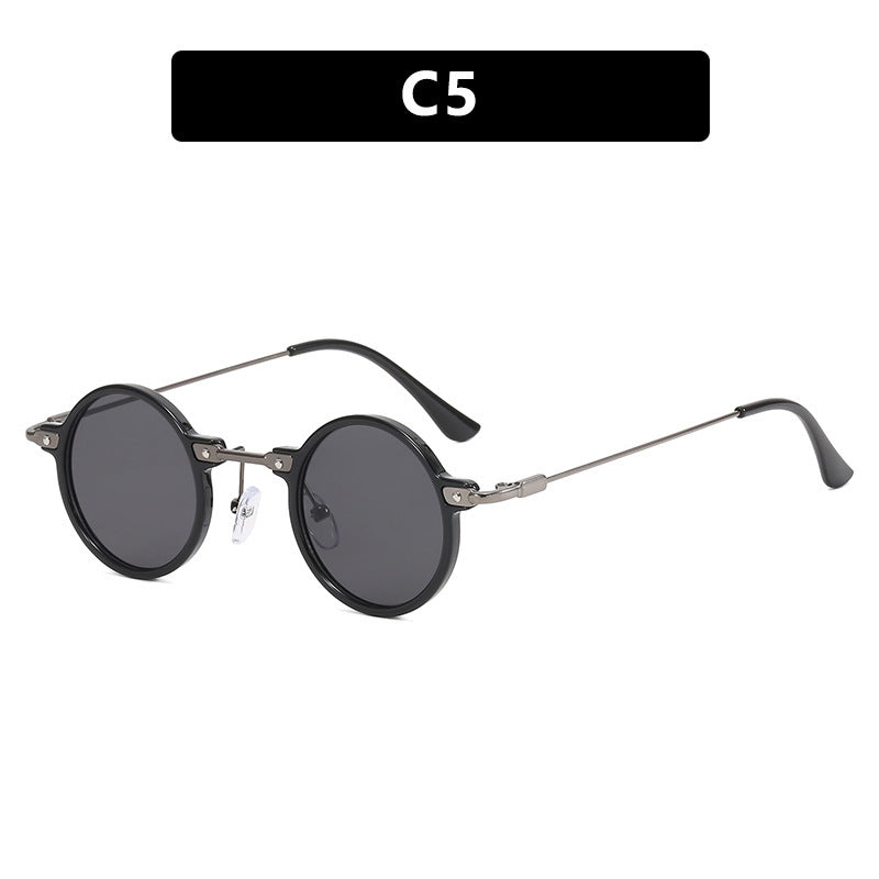 Women's round sunglasses with stylish metal frame and large blue lenses Stornfield
