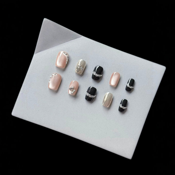 Decorative Press-On Nail Art Set with Rhinestone Accents  1791773547