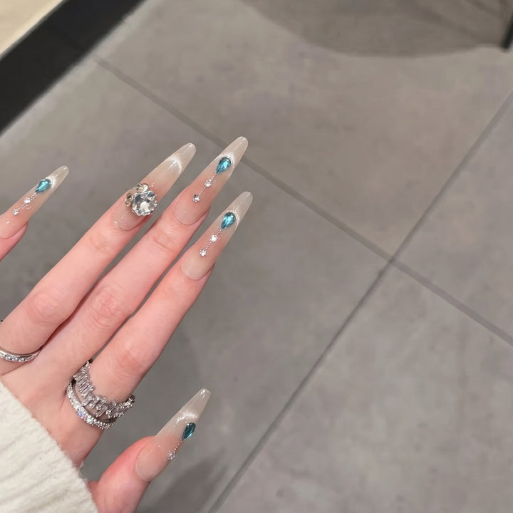 Glamorous Press-On Nail Art Set with Crystal Embellishments Stornfield