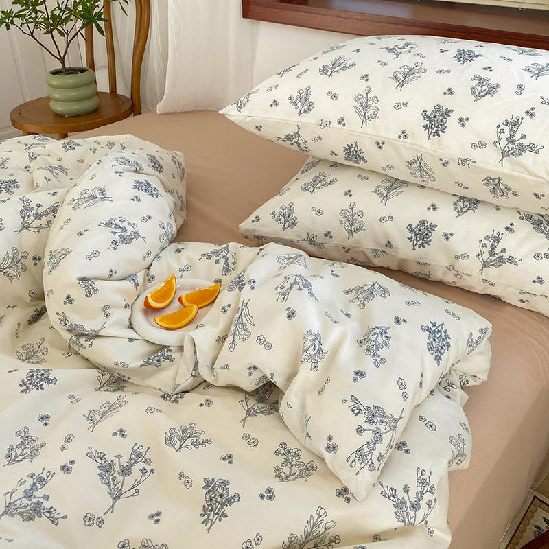 Breathable Cotton Percale Floral Duvet Cover Set with Pillow Shams