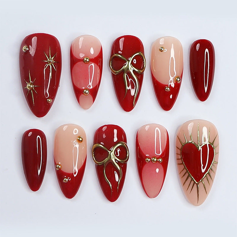 Decorative Press-On Nail Set with Elegant Heart and Floral Designs Stornfield