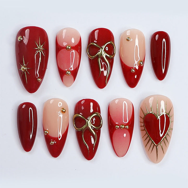 Decorative Press-On Nail Set with Elegant Heart and Floral Designs Stornfield