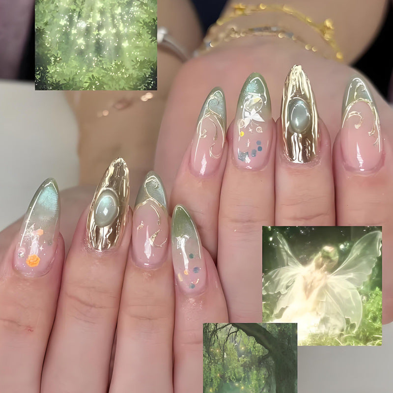 Nail art set with elegant gold accents and floral designs Stornfield