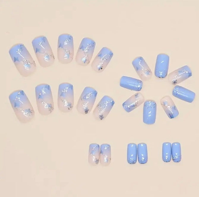 Floral Glitter Acrylic Nail Art Enhancements Stornfield