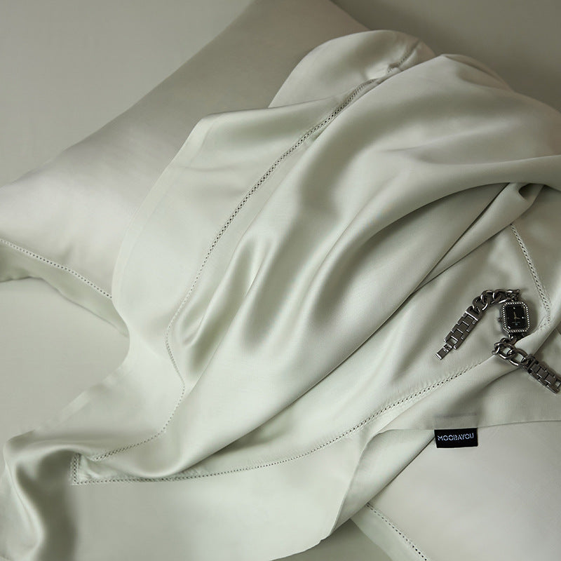 Luxurious satin bedding set with fine hemstitch decoration