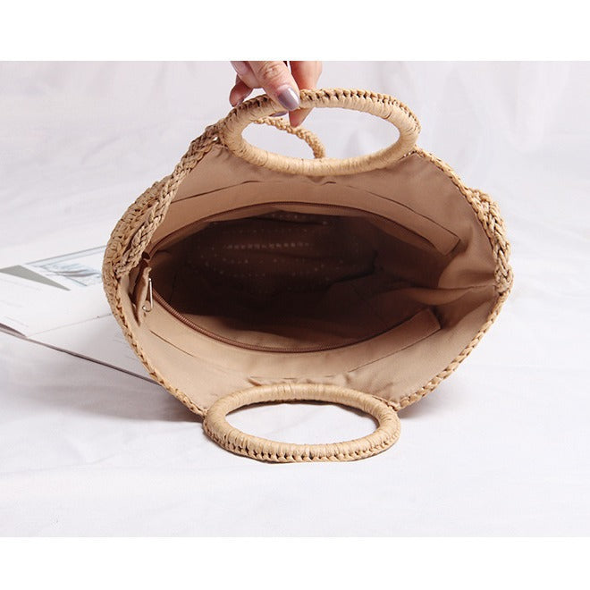 Handmade basket bag with round handle and removable shoulder strap Stornfield