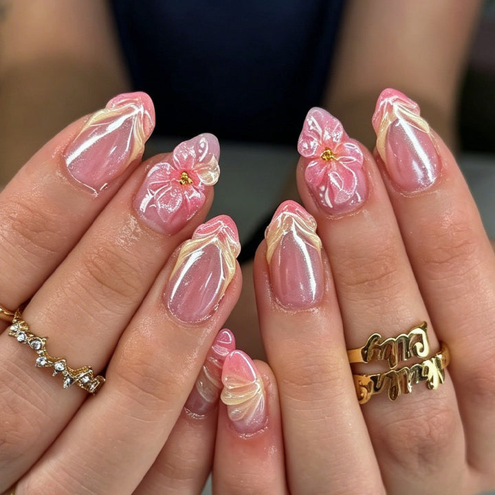Artificial nail set with filigree flowers and glitter accents Stornfield