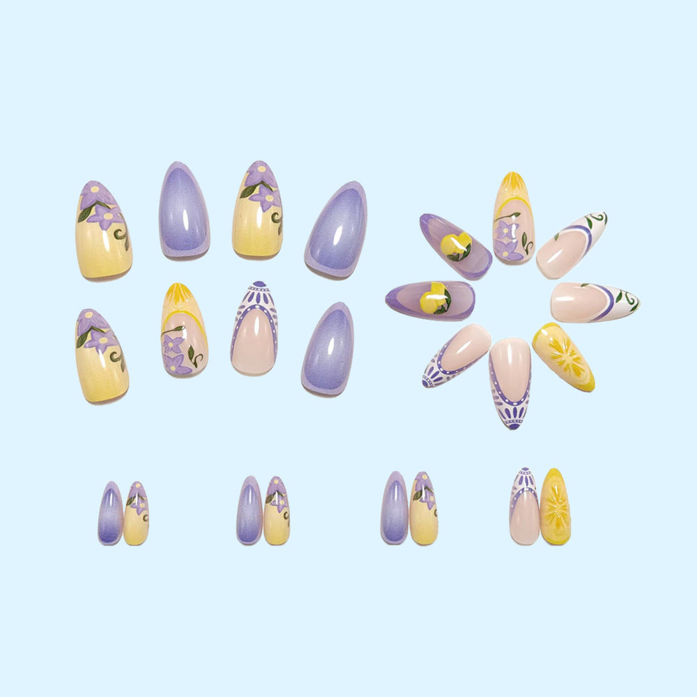 Artificial nails with creative lemon and lilac design Stornfield