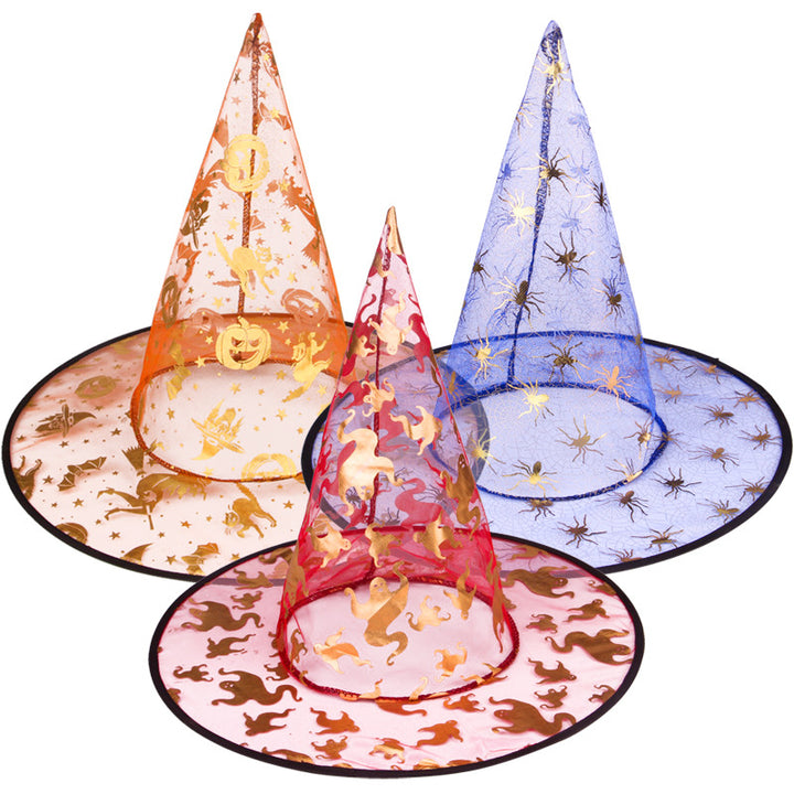 Halloween Themed Witch Hat with Decorative Patterns