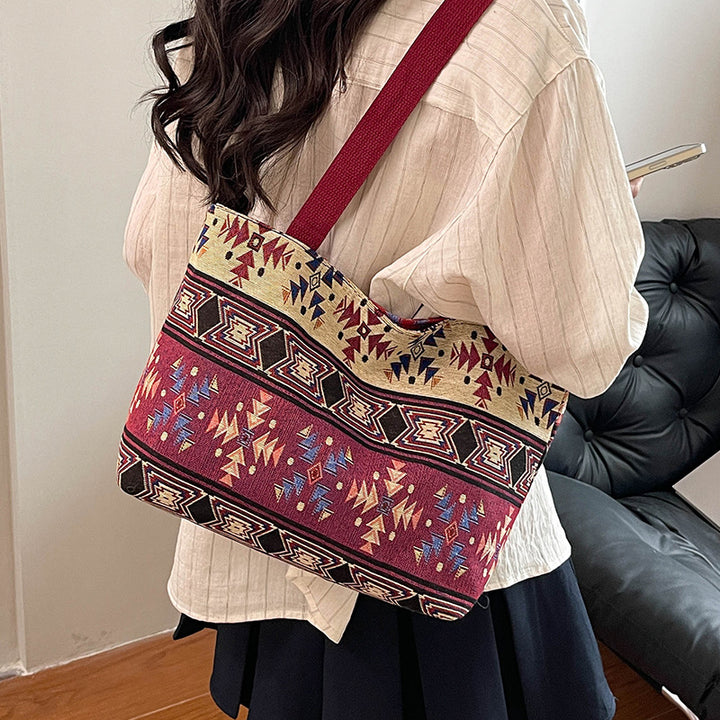 Ethnic Patterned Canvas Tote Bag