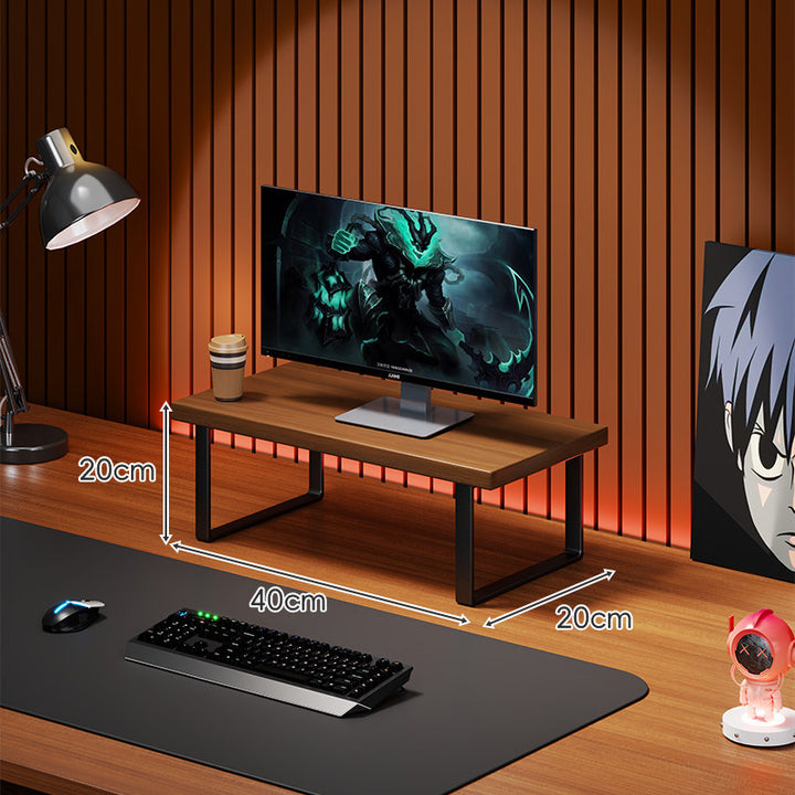 Wooden Monitor Riser Stand with Metal Frame and Cable Management