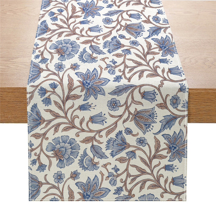 Decorative Cotton-Linen Table Runner with Printed Floral Bouquet Pattern