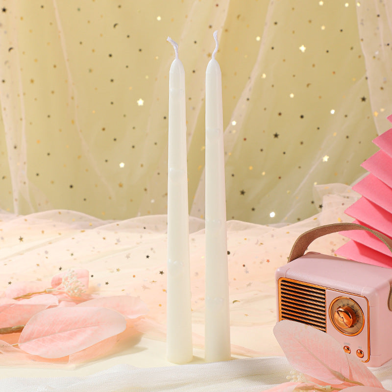 Embossed Bow-Accent Long Taper Candle Pair for Table Centerpiece