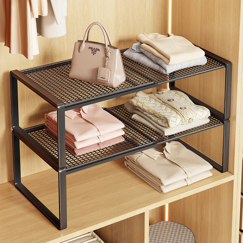 Expandable Metal Closet Shelf Riser and Stackable Wardrobe Organizer