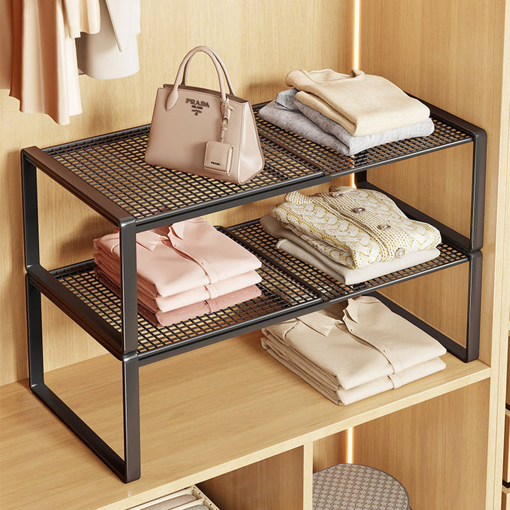 Expandable Metal Closet Shelf Riser and Stackable Wardrobe Organizer