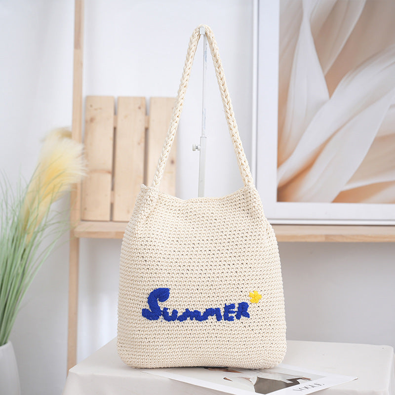 Handcrafted straw bag with summer motif Stornfield