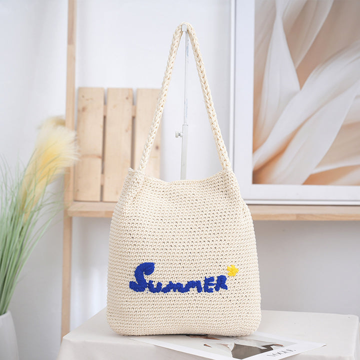 Handcrafted straw bag with summer motif Stornfield
