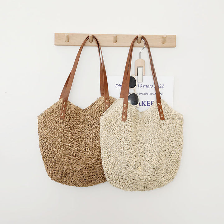 Braided basket bag with sturdy leather handles Stornfield