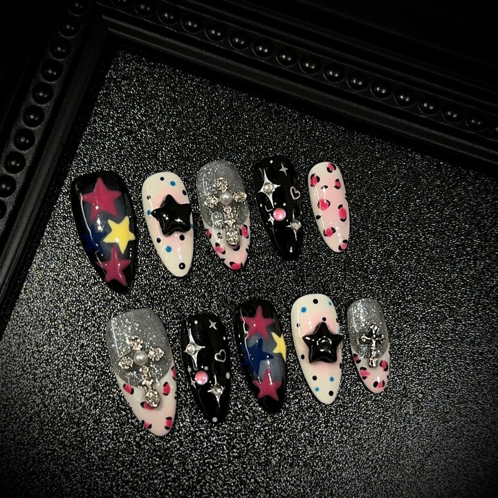Artistic Star-Themed Press-On Nail Set