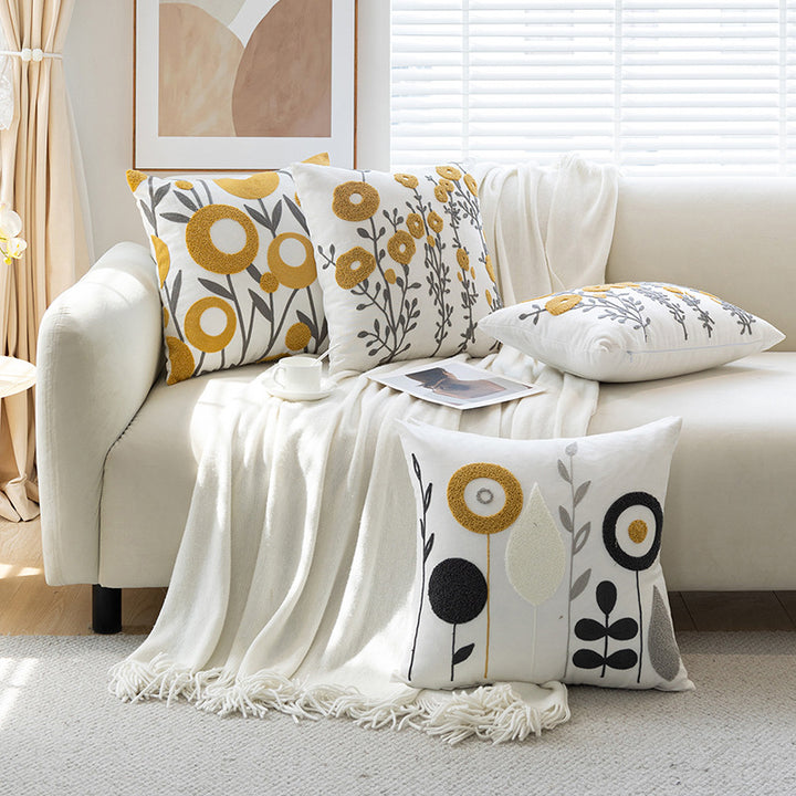 Embroidered Chenille Floral Throw Pillow Cover