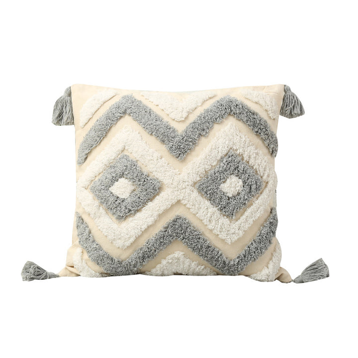 Tufted Chevron Tassel Cotton-Linen Decorative Pillow Cover