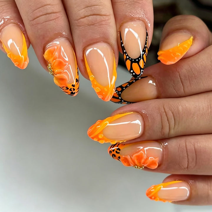 Artistic Floral and Butterfly Press-On Nail Art Stornfield