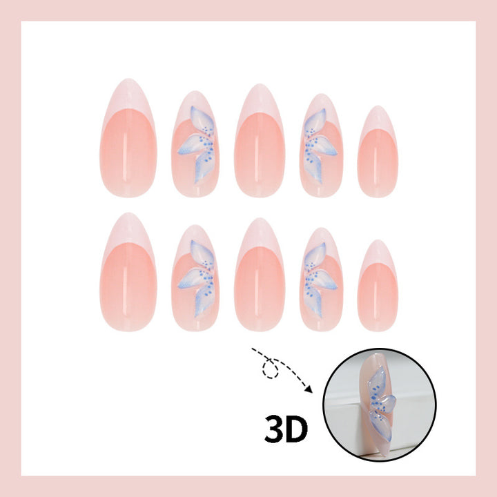 Artificial nail set with elegant blue flower designs Stornfield