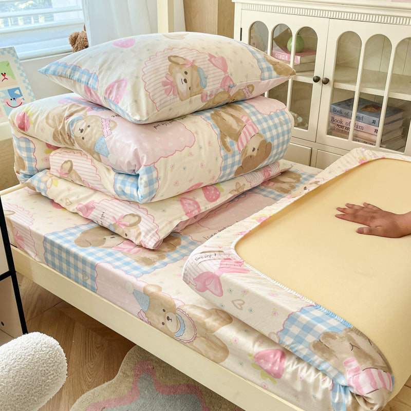 Floral Cotton Sateen Bedding Set with Quilted Duvet Pillow and Memory Foam Topper