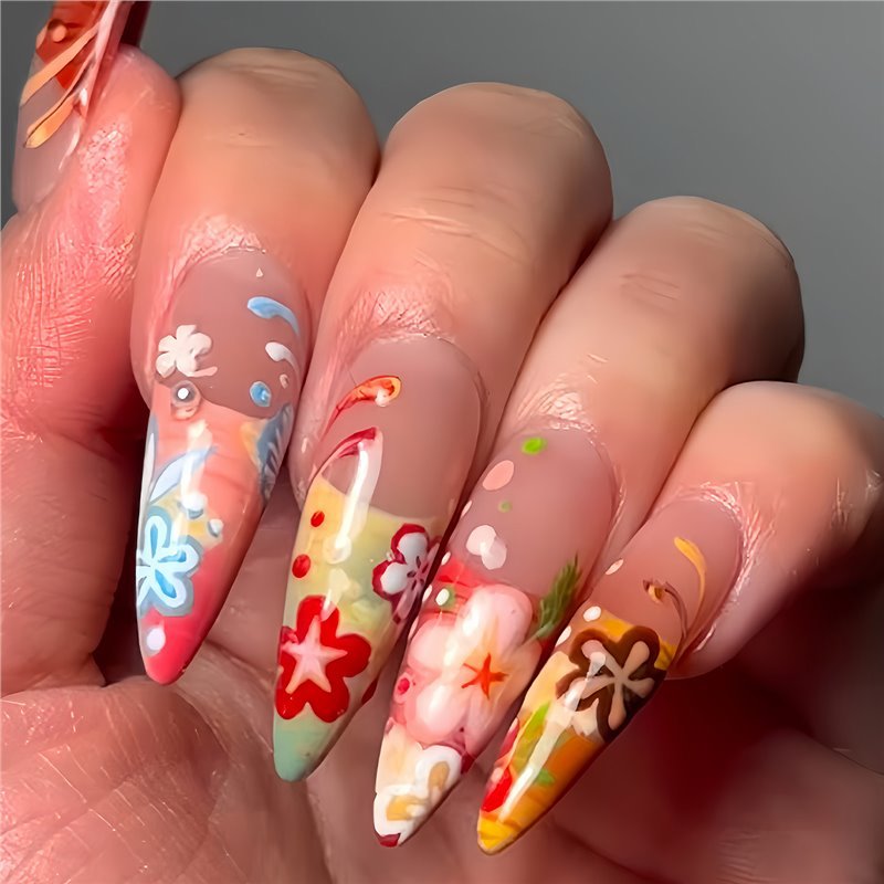 Artistic Floral Stiletto Press-On Nails Stornfield