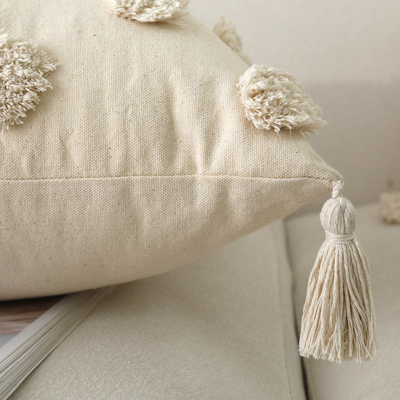 Decorative Boho Tassel Throw Pillow with Textured Diamond Tufting