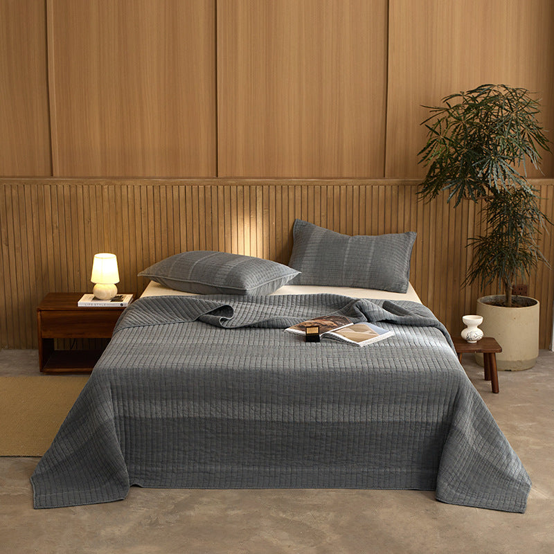 Lightweight Quilted Ribbed Cotton-Linen Coverlet Set with Pillow Shams